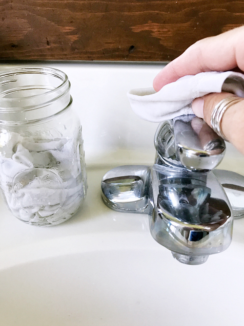 Using DIY Cleaning wipes to clean faucet