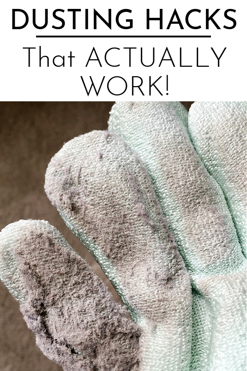 Microfiber dusting glove caked with dust