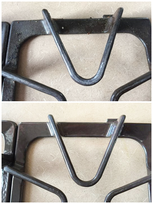 Gas Stove Grates Before and After Cleaning with Ammonia