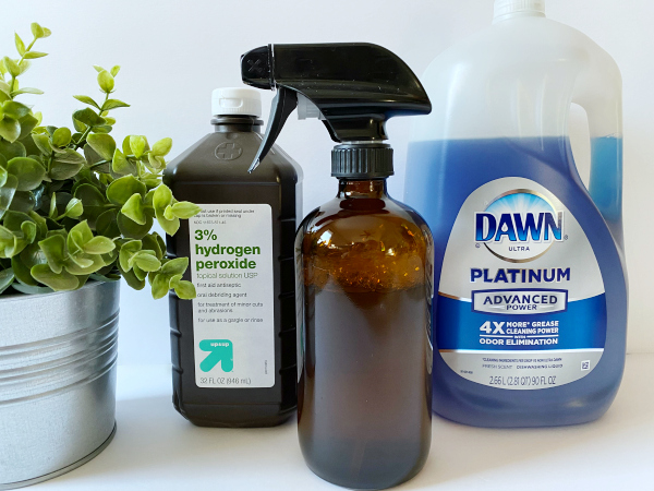 Ingredients needed to make DIY Stain Remover: Dawn Dish Soap and Hydrogen Peroxide