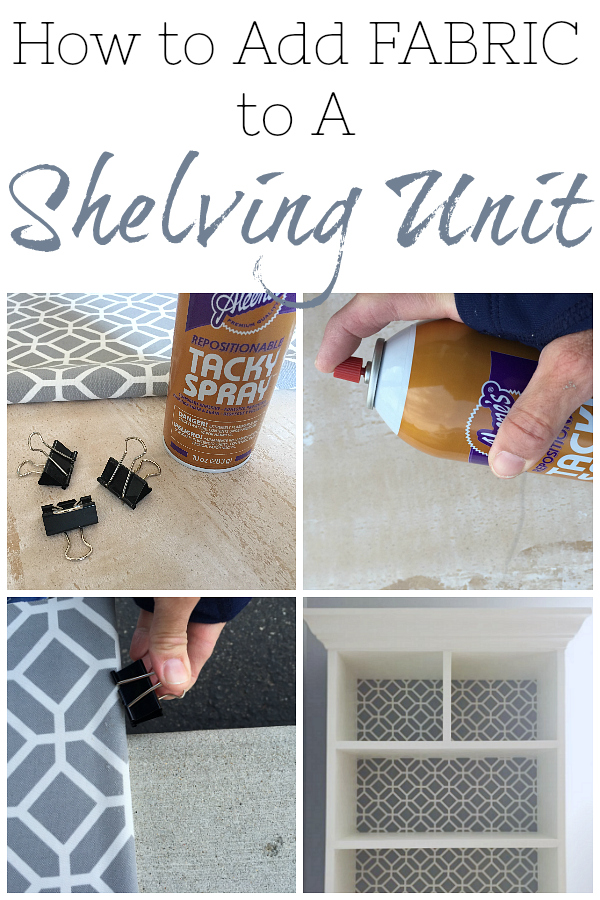 Add fabric to the back of a shelving unit to add color and/or pattern to any space.