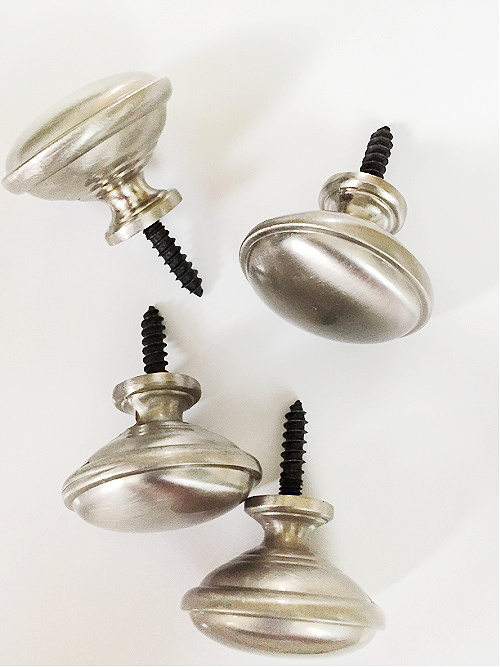 Nickel knobs attached to hanger bolts