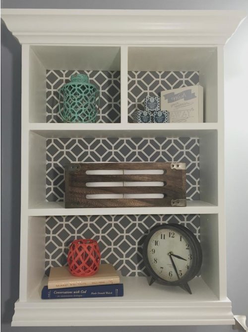 DIY Wall Shelf with fabric added to the back for a fun pattern