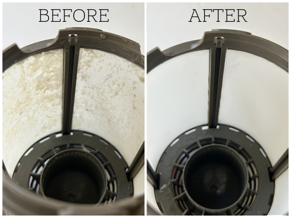 Dishwasher filter before and after cleaning