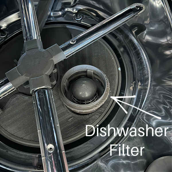 Location of dishwasher filter