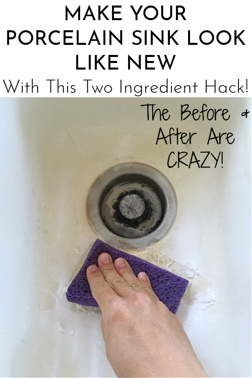 Using sponge to clean a porcelain sink