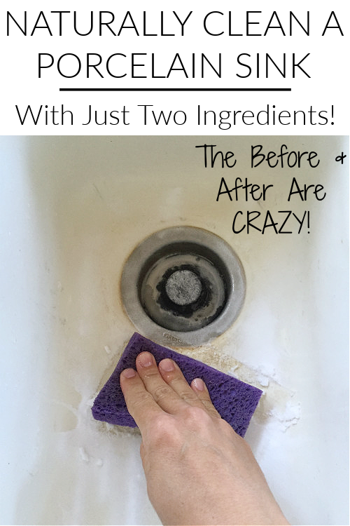 Scrubbing porcelain sink with sponge