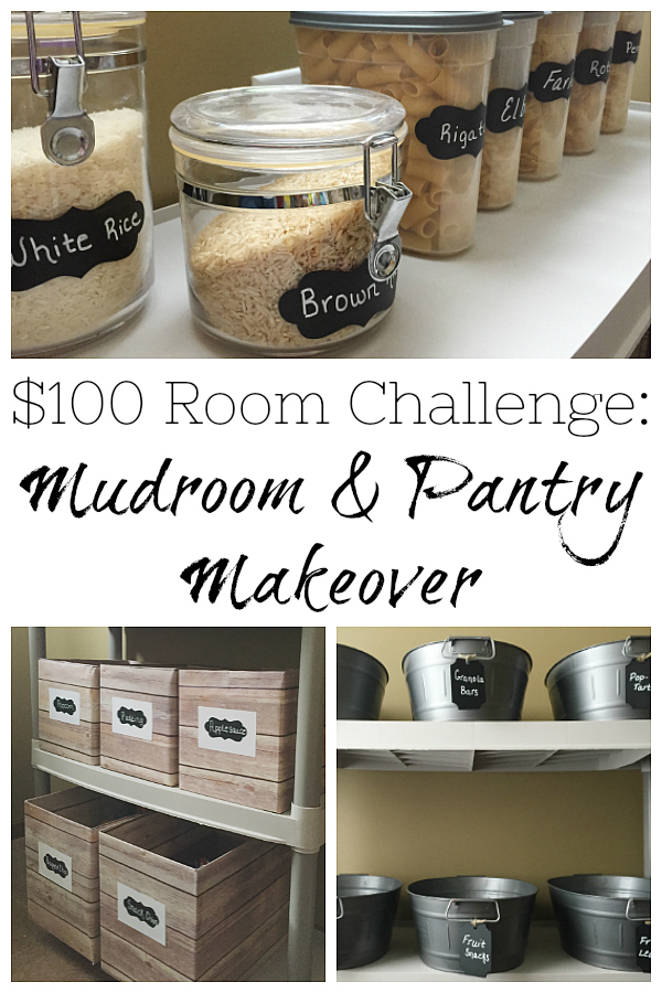 This mudroom (also used as a pantry) got a $100 makeover with budget-friendly storage ideas and a new bench cushion.