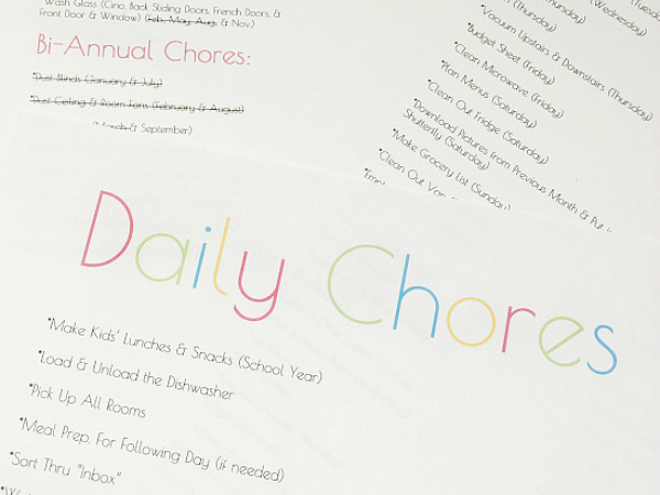 Daily Weekly and Quarterly Chore Lists