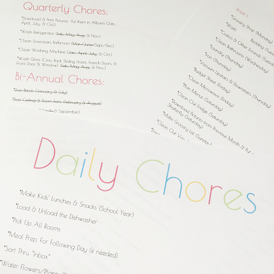 Weekly, Monthly, and Quarterly Chore Lists