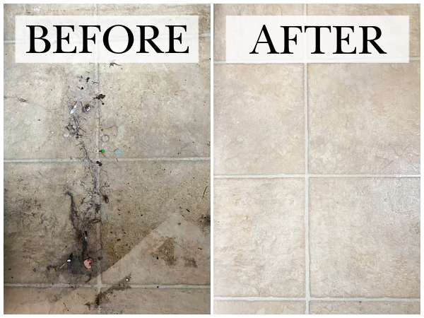 Before and After of Linoleum floor after using DIY Floor Cleaner