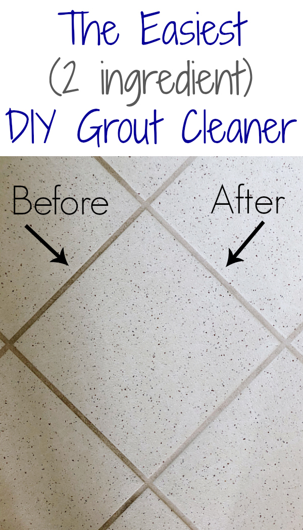 Before and After showing the easiest DIY Grout Cleaner! The grout cleaner only uses 2 ingredients and makes grout look like new. #grout #diycleaner #greenclean #groutcleaner