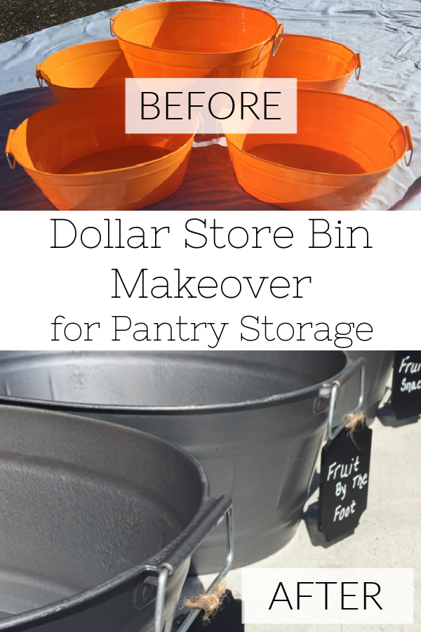 Dollar store bins get a major makeover to create storage for the pantry.