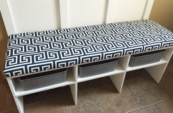 DIY Bench Cushion on bench in mudroom
