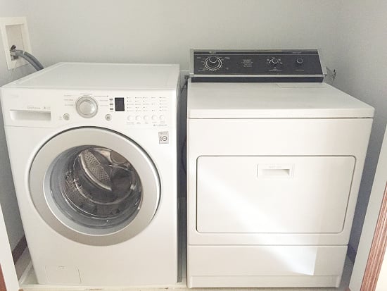 Washer and dryer after painting almond dryer to match white washer
