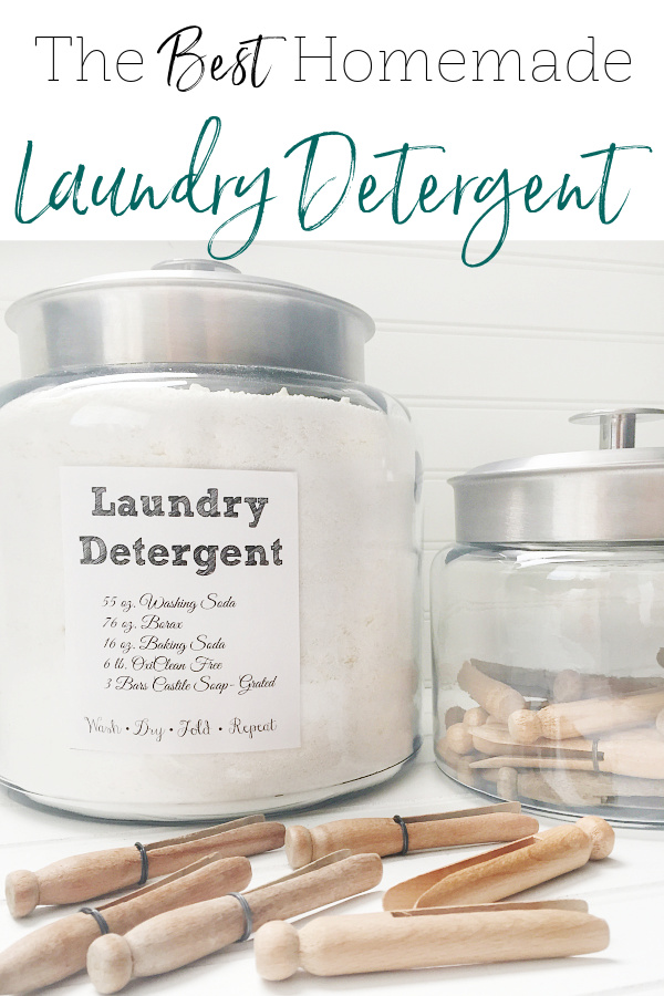 Homemade Laundry Detergent recipe in glass canister