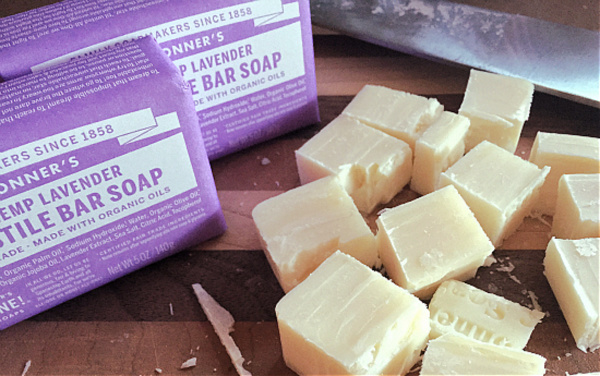 Castile Bar Soap cut in cubes for homemade laundry detergent recipe