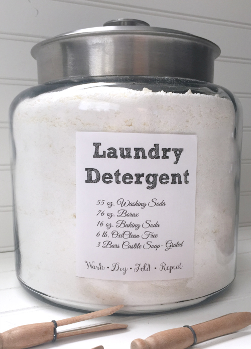 DIY Laundry Detergent in a glass jar with label