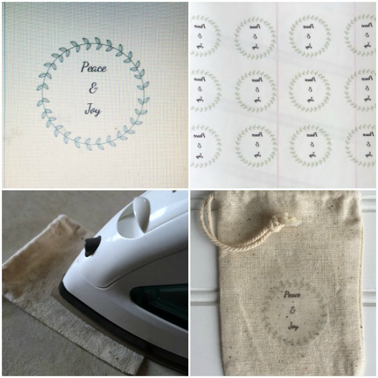 Image collage for ironing graphic onto a muslin bag to create a sachet