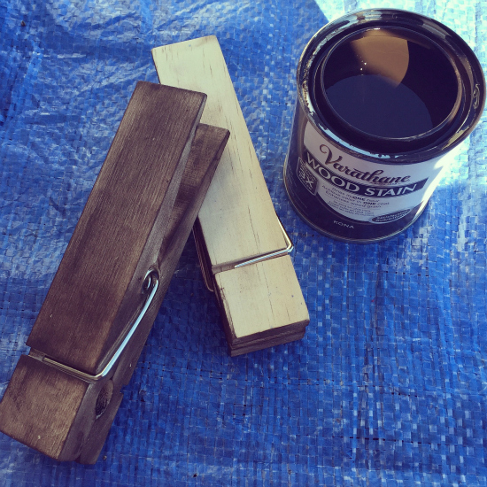 Staining jumbo clothespins to hold a DIY Lint Box