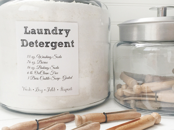 Homemade Laundry Detergent recipe in glass canister