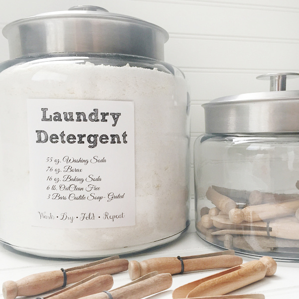 Homemade Laundry Detergent recipe in glass canister