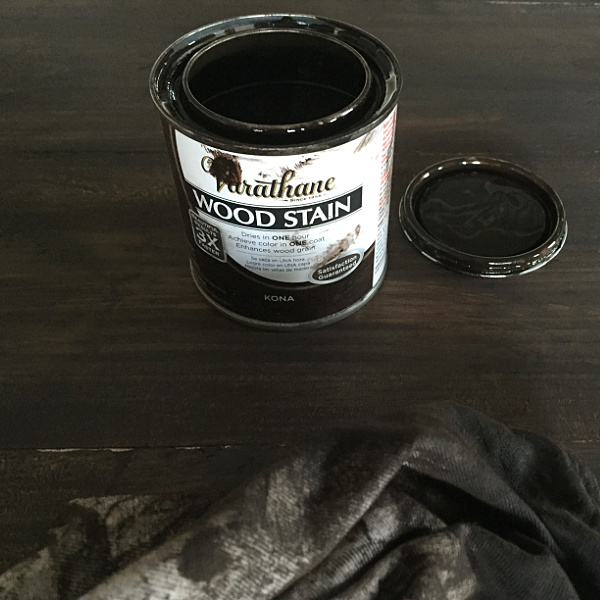 Staining a wood shelf overlay that will be used to cover a wire shelf in a laundry room