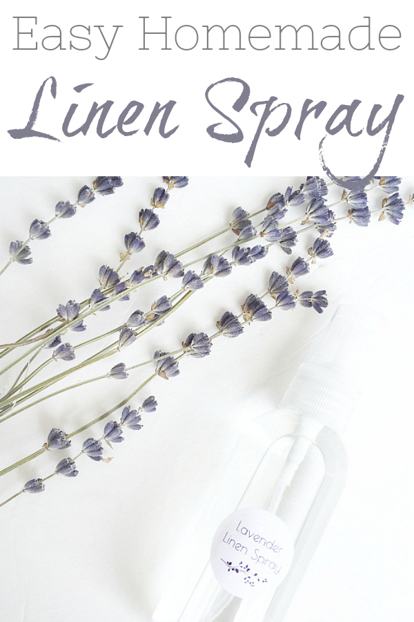 This homemade linen spray takes about 30 seconds to make and smells amazing! Use it on bed linens or to freshen up any fabric that could use a little freshening.
