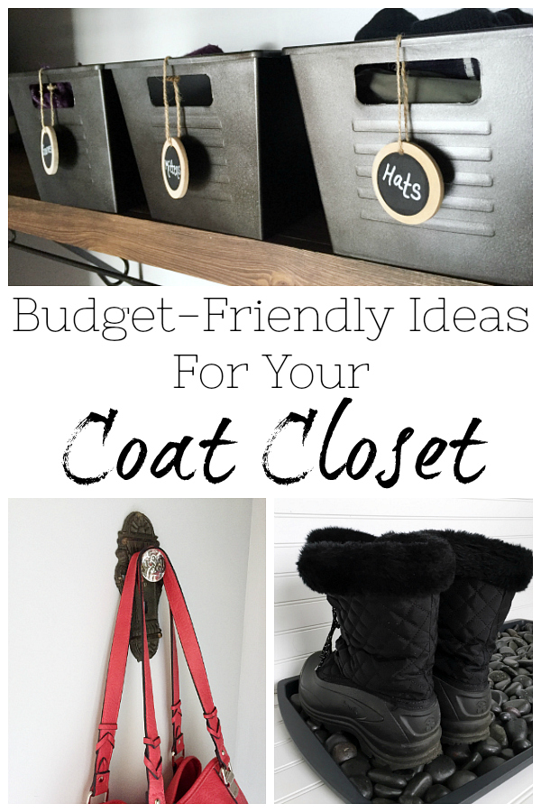So many great ways to update a coat closet on a budget. The wood overlay used to cover the wire shelving was awesome, and the Dollar Tree storage was amazing!