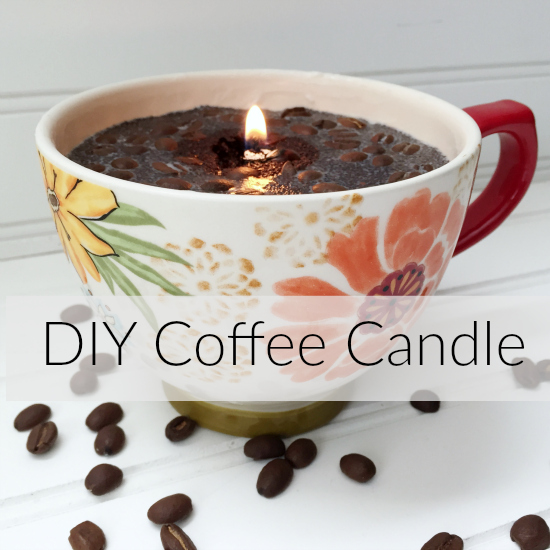 Homemade coffee candle in a floral mug