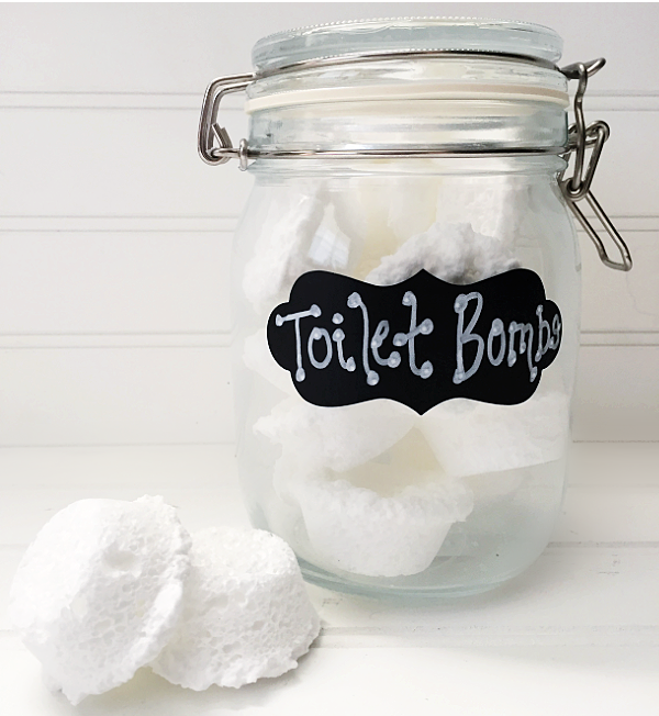 DIY Toilet Bombs in glass storage container