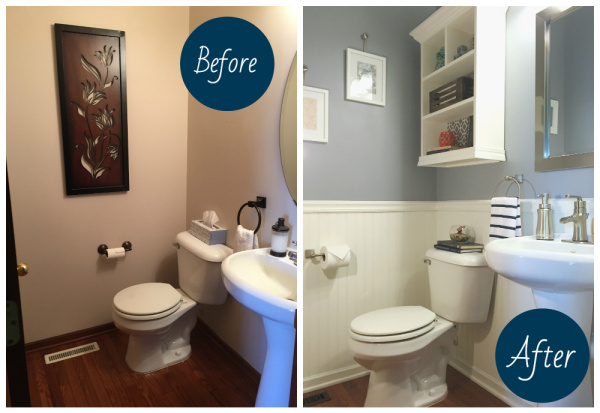 Before and after of powder room makeover