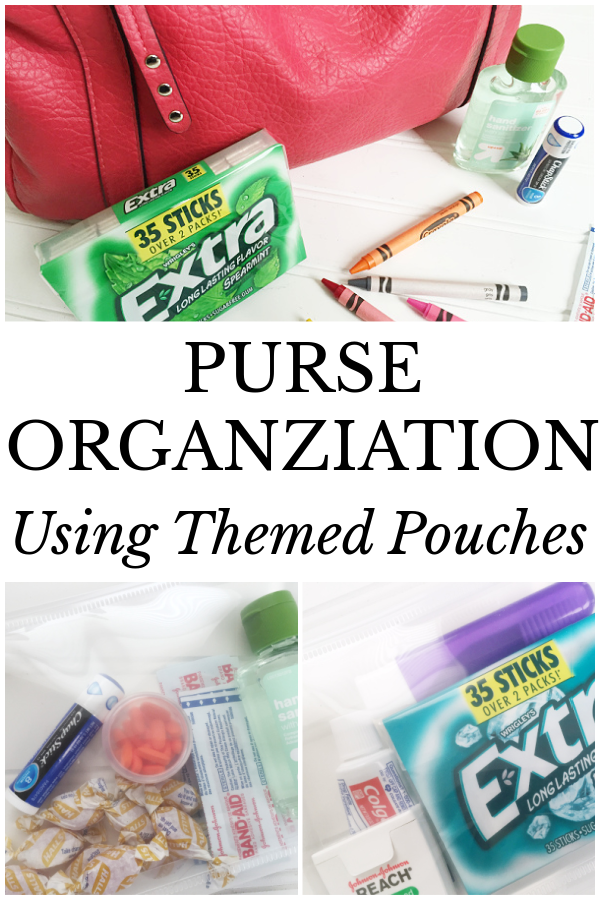 Organize your handbag using themed pouches such as a mini first aid kit and items keep breath fresh on the go