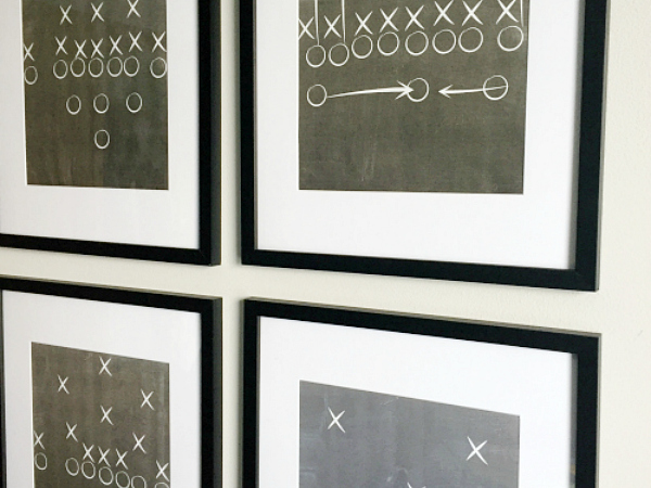 Football play printables used in a gallery wall.