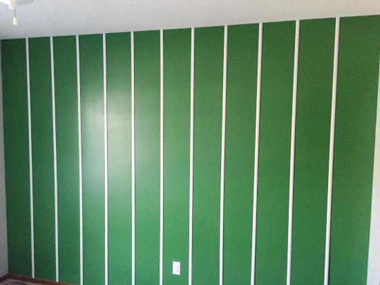 Beginning of DIY Football Field Wall with yard lines done