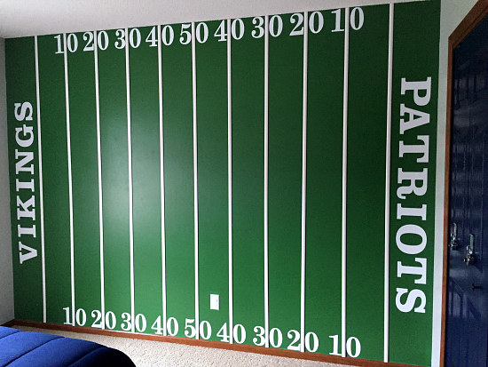 Football Field Feature Wall in Boy Bedroom
