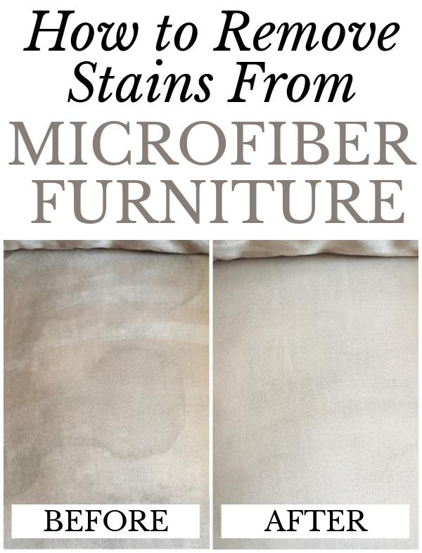 Before and after of stains cleaned on a microfiber couch