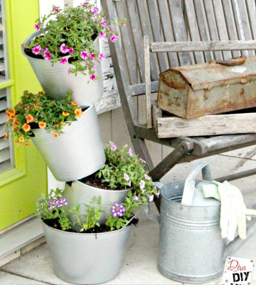 Vertical tilted flower pots. Perfect for outdoor decorating.
