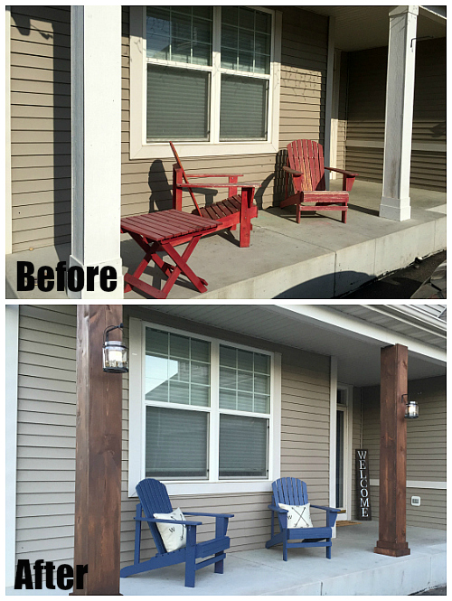 Before and After image of $100 porch makeover