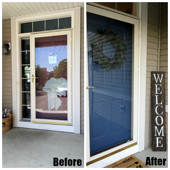 Before and After of front door entry area of porch