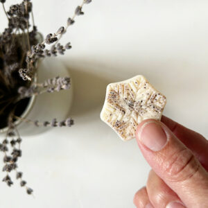 Homemade Wax Melt made with peppermint essential oil and fresh coffee grounds.