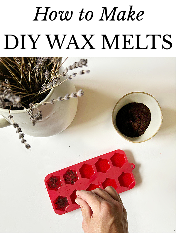 Sprinkling coffee grounds on melted wax to make coffee scented wax melts