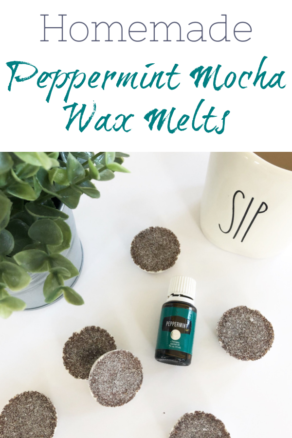 Pinterest Image DIY Wax Melts: Peppermint Mocha version. This tutorial highlights rosemary lavender wax melts for spring and summer, along with a peppermint mocha version for fall and winter.