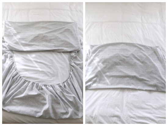 Easy to follow instructions for folding a fitted sheet.