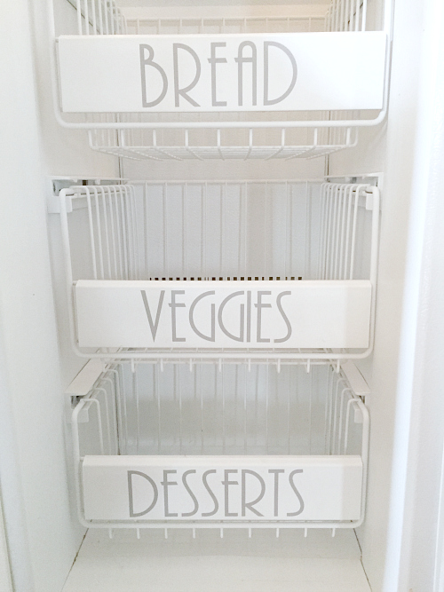 Labeled drawers in freezer