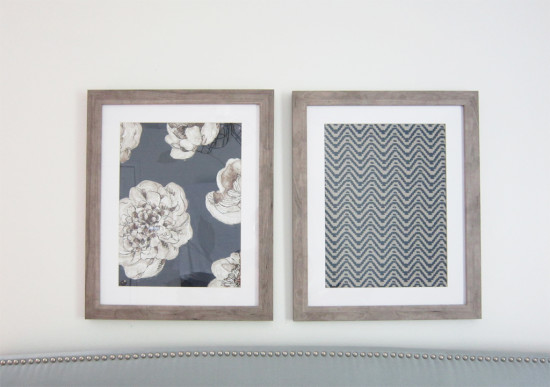 Fabric Scraps are framed for free wall decor via The Honeycomb Home
