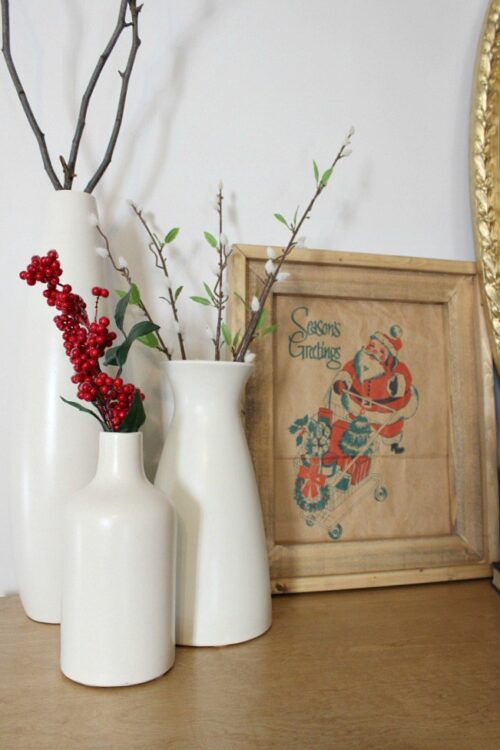 A framed grocery bag becomes free wall decor via Woodshop Diaries
