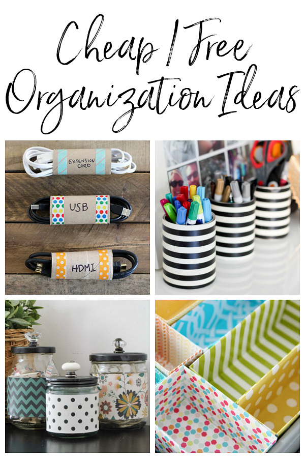 Cheap Organization ideas using items you'd typically toss in the trash, like boxes, jars and toilet paper rolls