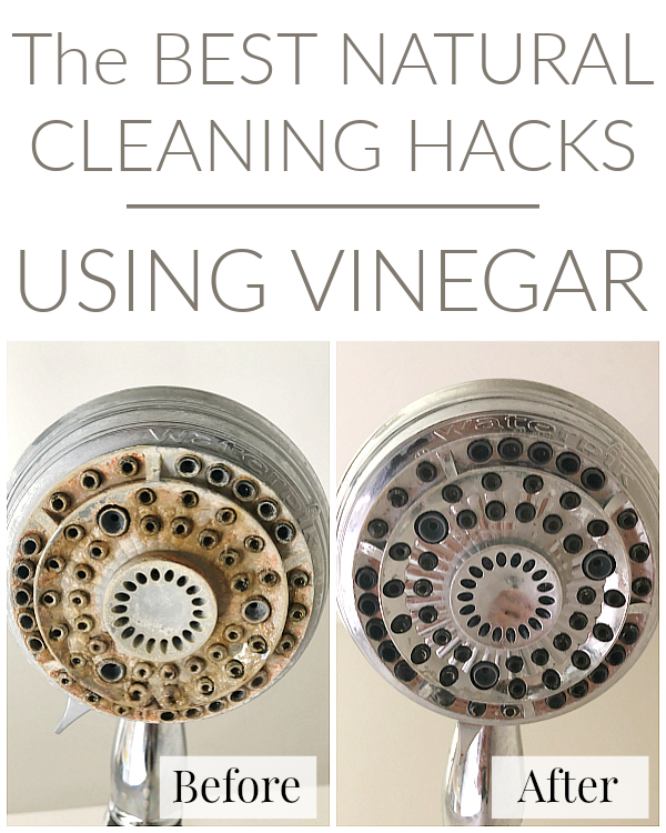 Shower head before and after being cleaned with vinegar