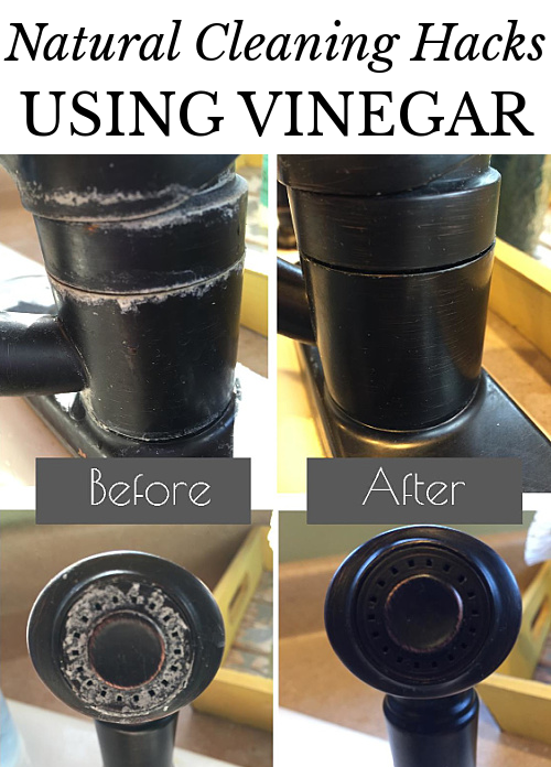 Before and after of faucet cleaned with vinegar